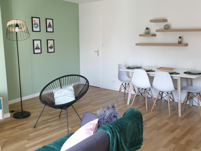 envies de déco vos envies appartement T2 style scandinave pièce à vivre vert amande bois